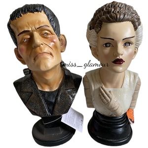 Halloween Frankenstein Monster & Bride Bust Light Up Eyes LED Figure Statue New